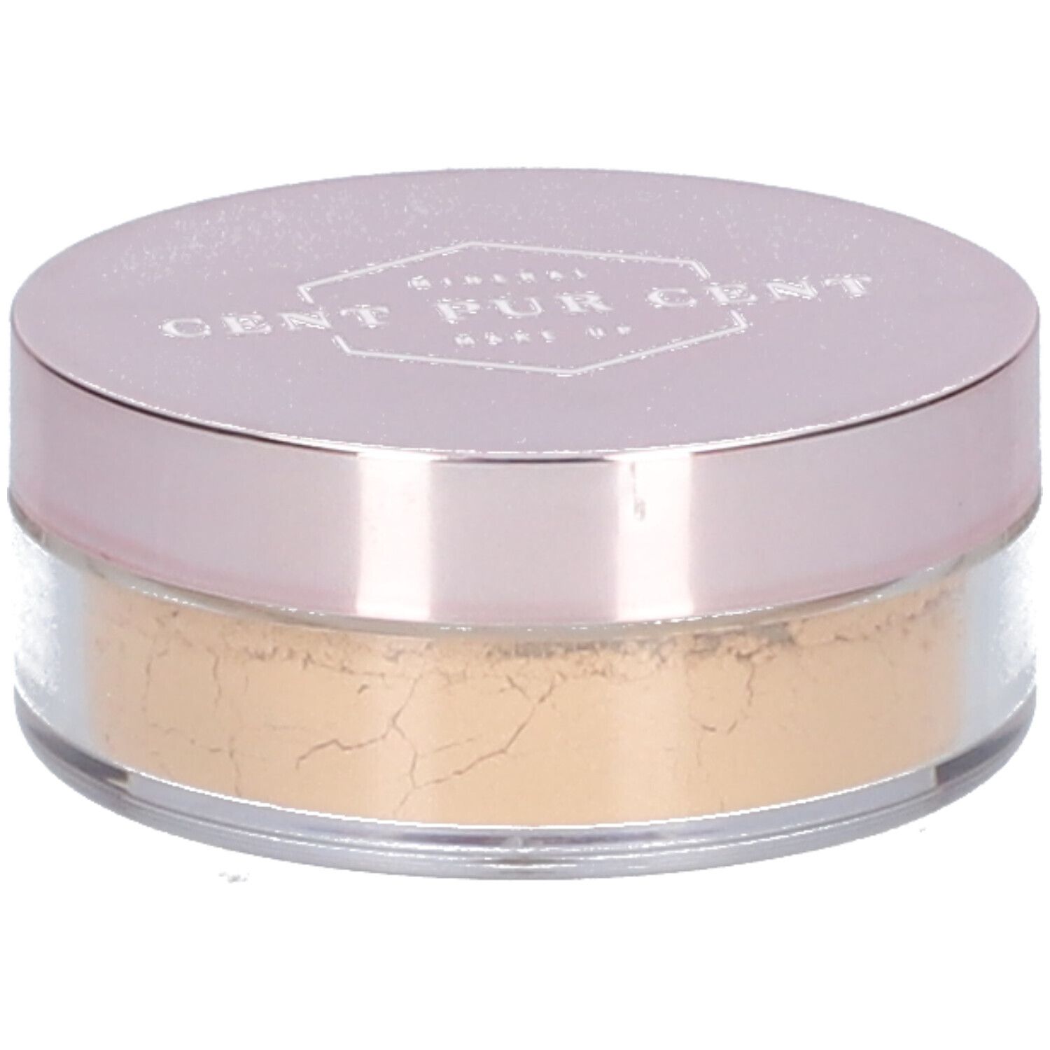 Runder Tiegel mit Mineral Foundation. Deckel mit Schriftzug CENT PUR CENT. Inhalt: helles Puder.