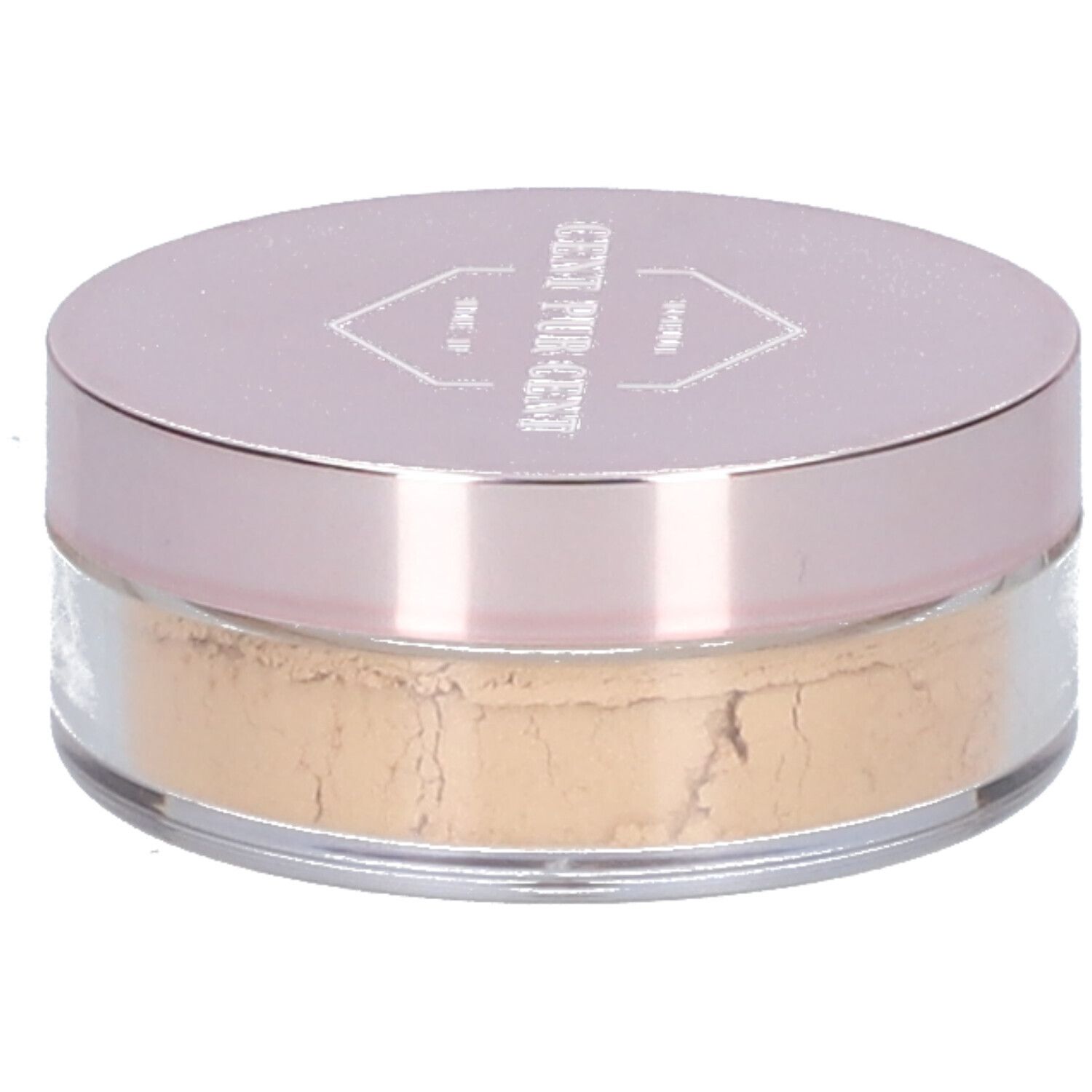 Runder Tiegel mit Mineral Foundation. Deckel mit Schriftzug CENT PUR CENT. Inhalt: helles Puder.