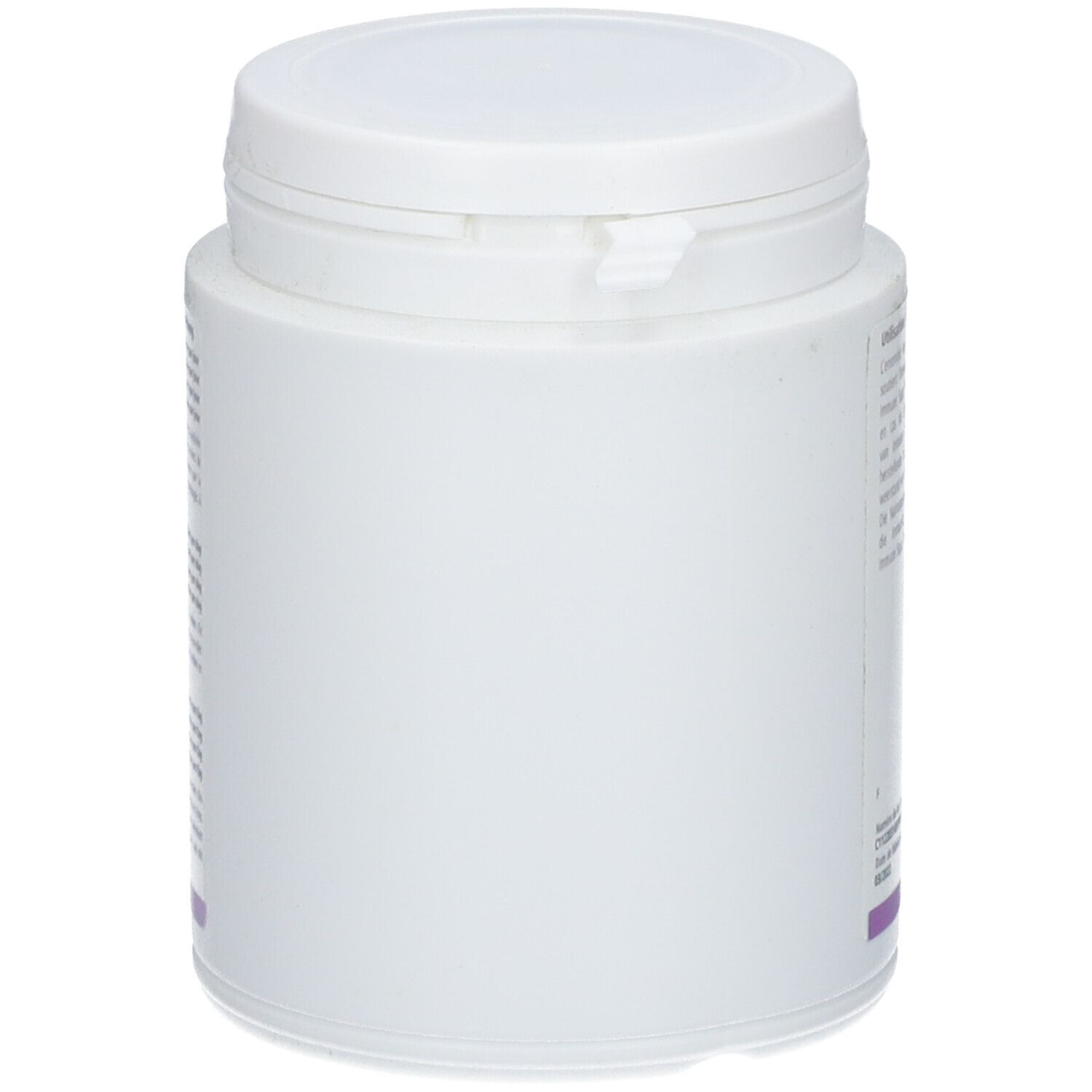 Weiße Dose "Immune Supp" mit Deckel. Seitenansicht. Keine weiteren Details sichtbar.