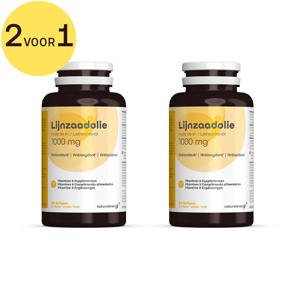 Twee pakken L-Tyrosine 500 mg Naturalenergy, 60 capsules per pak.