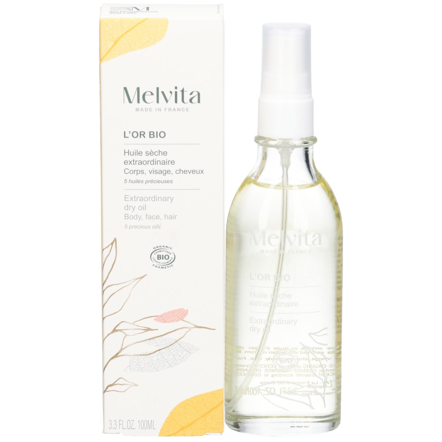 Produktflasche mit Kartonverpackung. Flasche mit Sprühkopf. Karton mit Text.