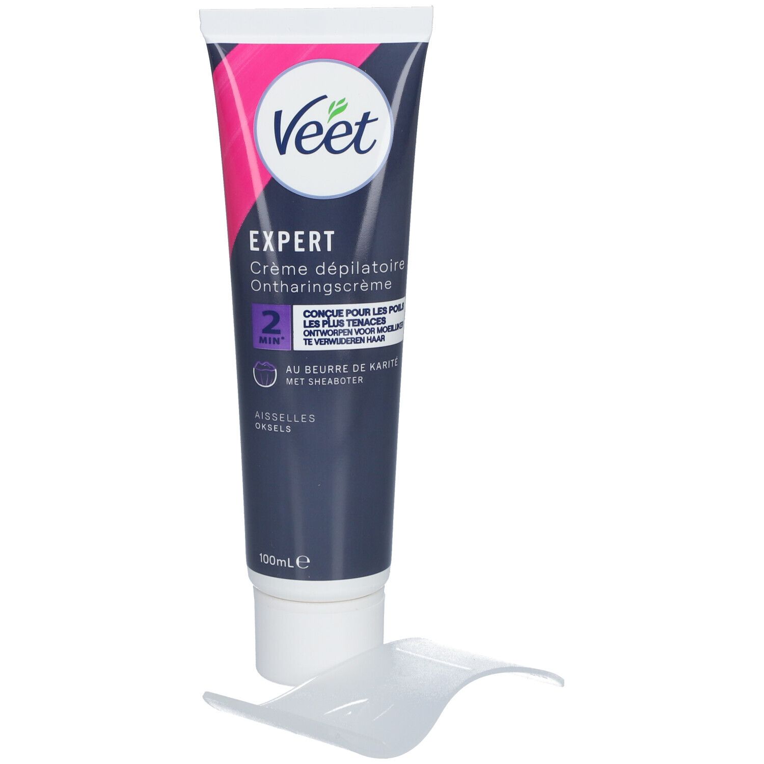 Veet Expert ontharingscrème, tube met spatel. Met shea butter. Voor oksels. 100ml.