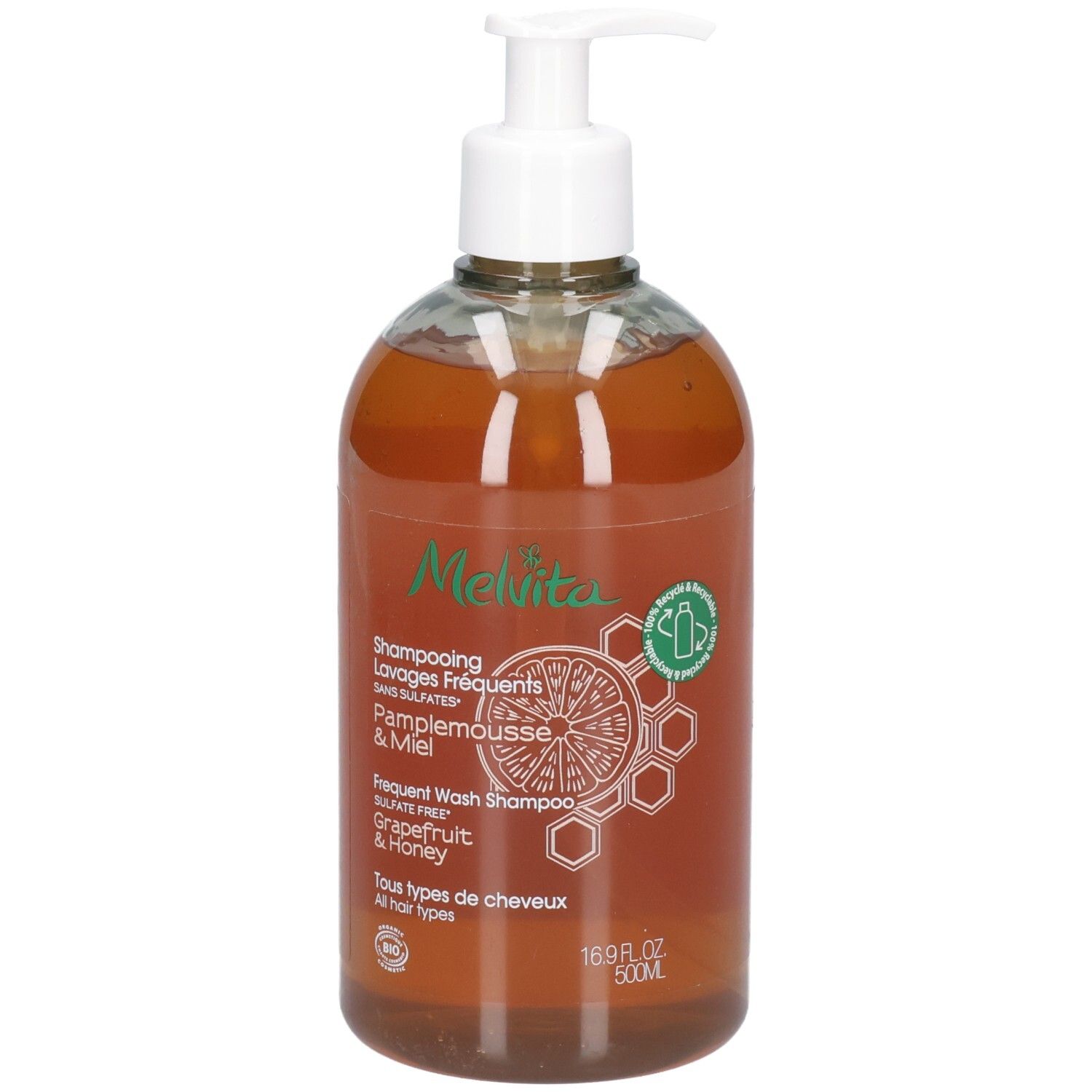 Melvita Shampoo mit Grapefruit & Honig, 500ml, Pumpspender.