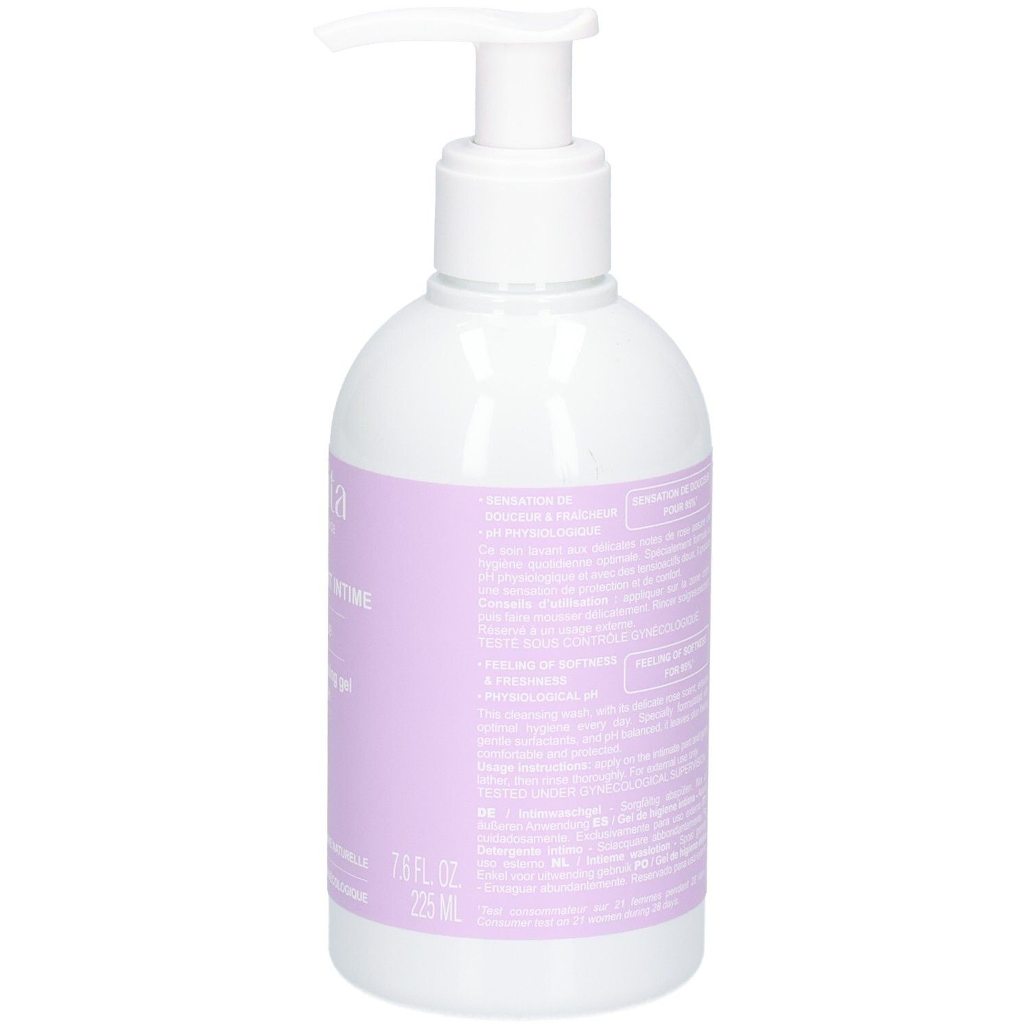 Rückseite des Melvita Intimreinigungsgels. Etikett mit Bio-Siegel und Produktinfos.