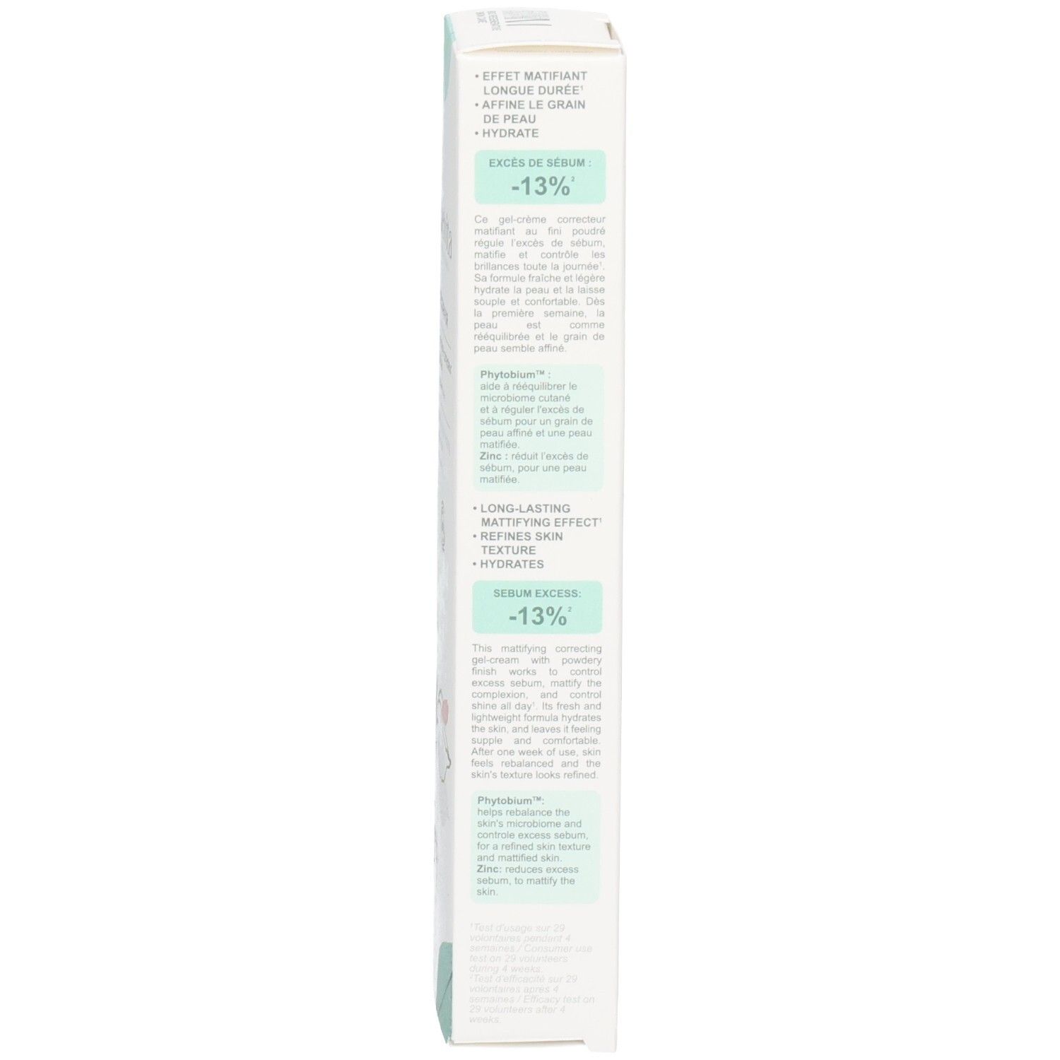 Seite der Melvita NECTAR PUR Verpackung mit Produktvorteilen und Inhaltsstoffen.