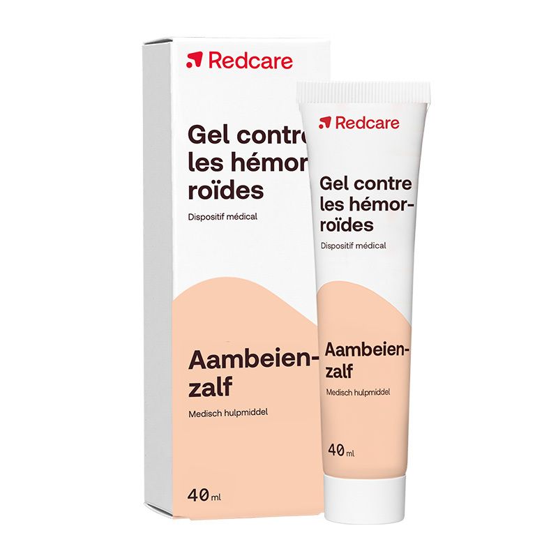 Tube en doos Redcare gel tegen aambeien. Tekst: Gel contre les hémorroïdes, Aambeienzalf, 40ml.
