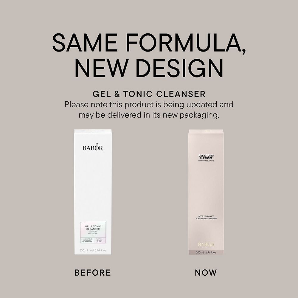 BABOR Gel & Tonic Cleanser Flasche und Verpackung. Text auf Deutsch.