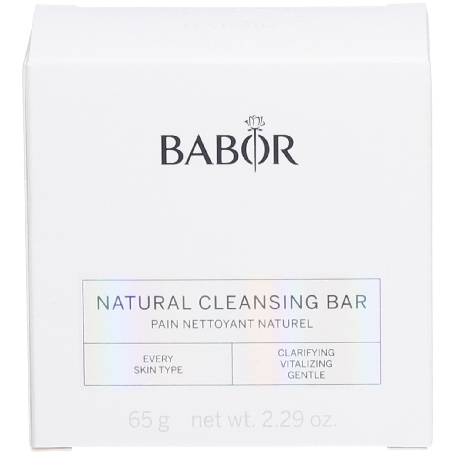 Weiße Box mit BABOR-Logo und Produktinformationen: Natural Cleansing Bar.