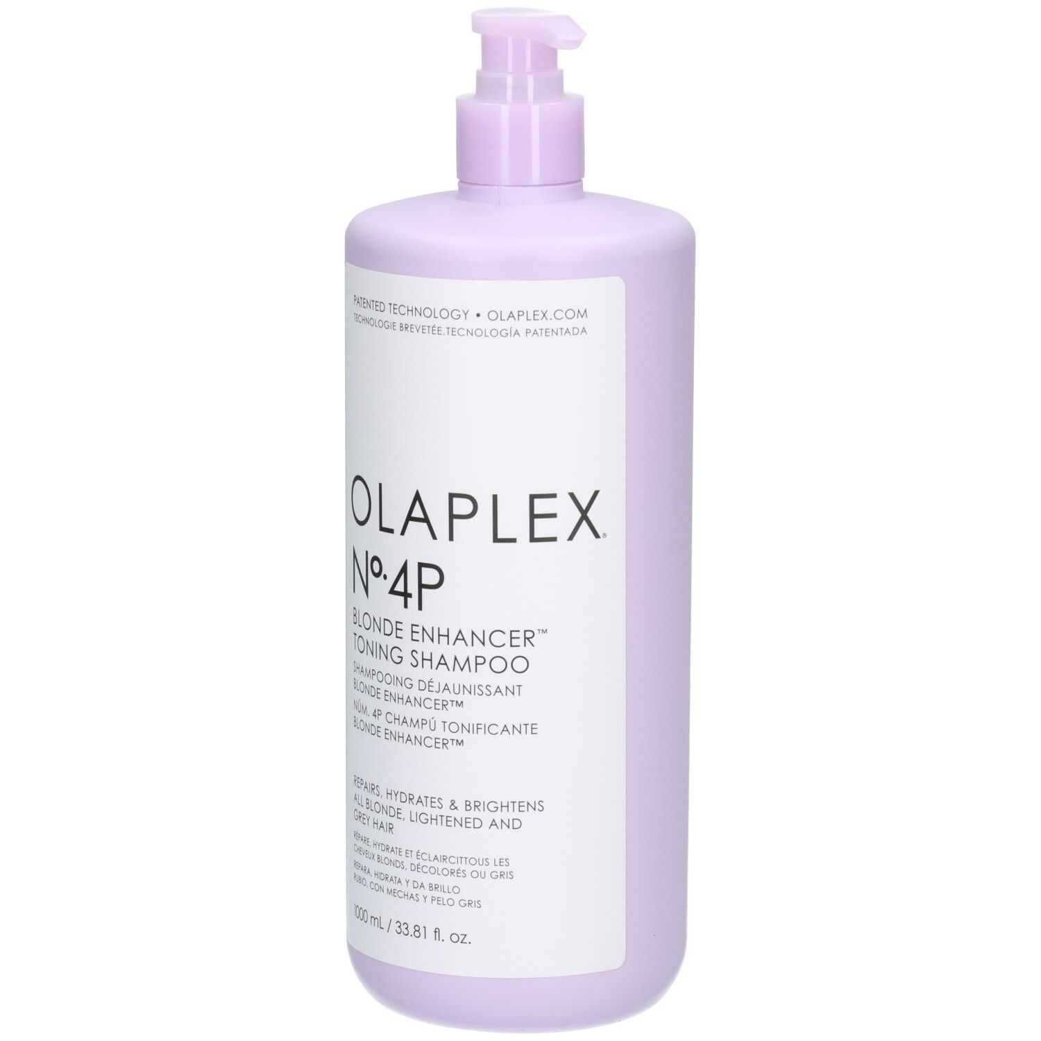 Olaplex N°4P Blonde Enhancer Toning Shampoo in lila Flasche mit Pumpspender, 1000 ml.