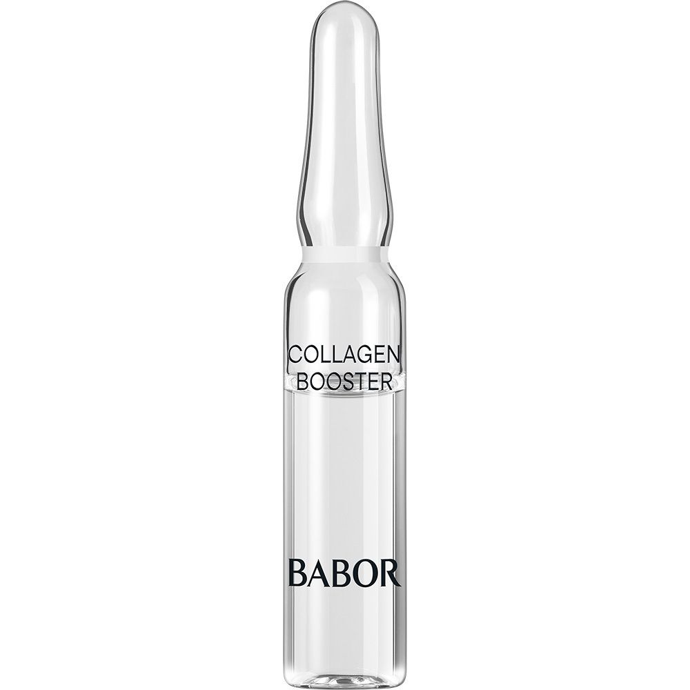 Glazen ampul met vloeistof. Opschrift Collagen Booster. Merk Babor.