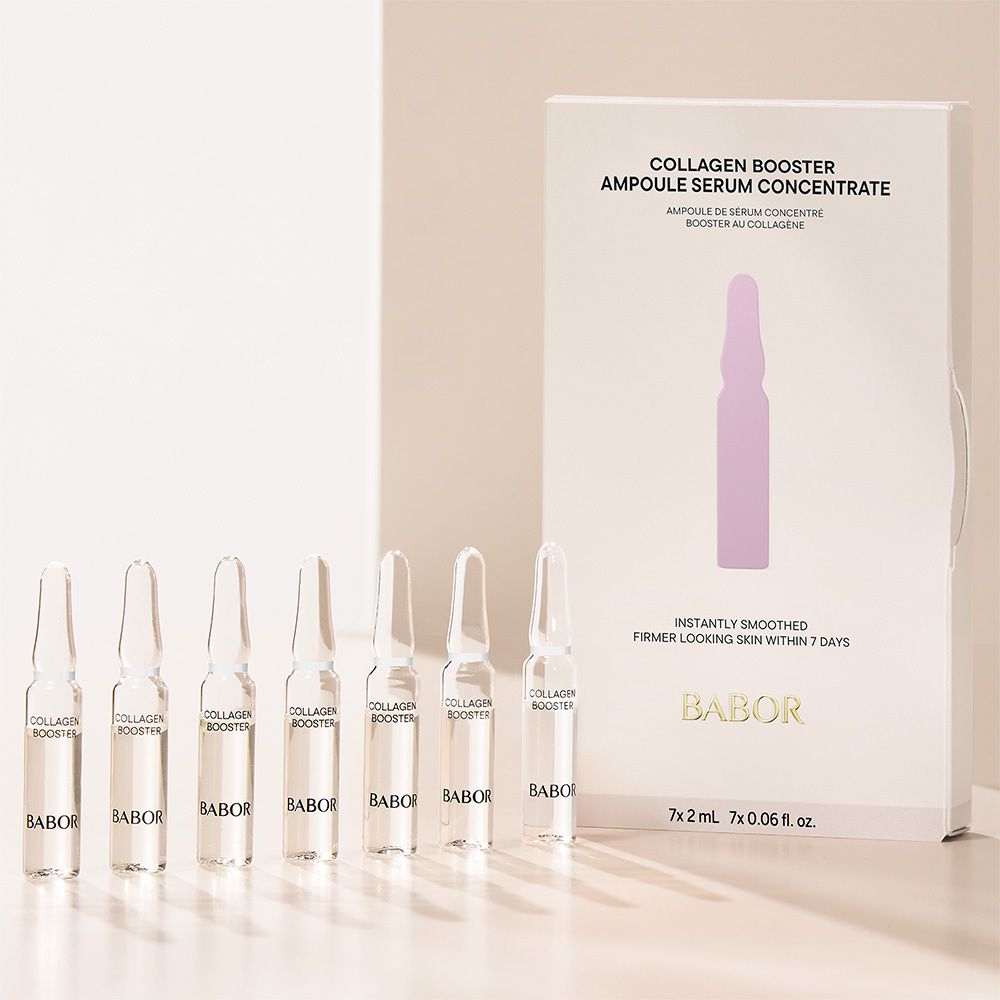 Verpakking met ampullen. Merk Babor. Opschrift Collagen Booster.