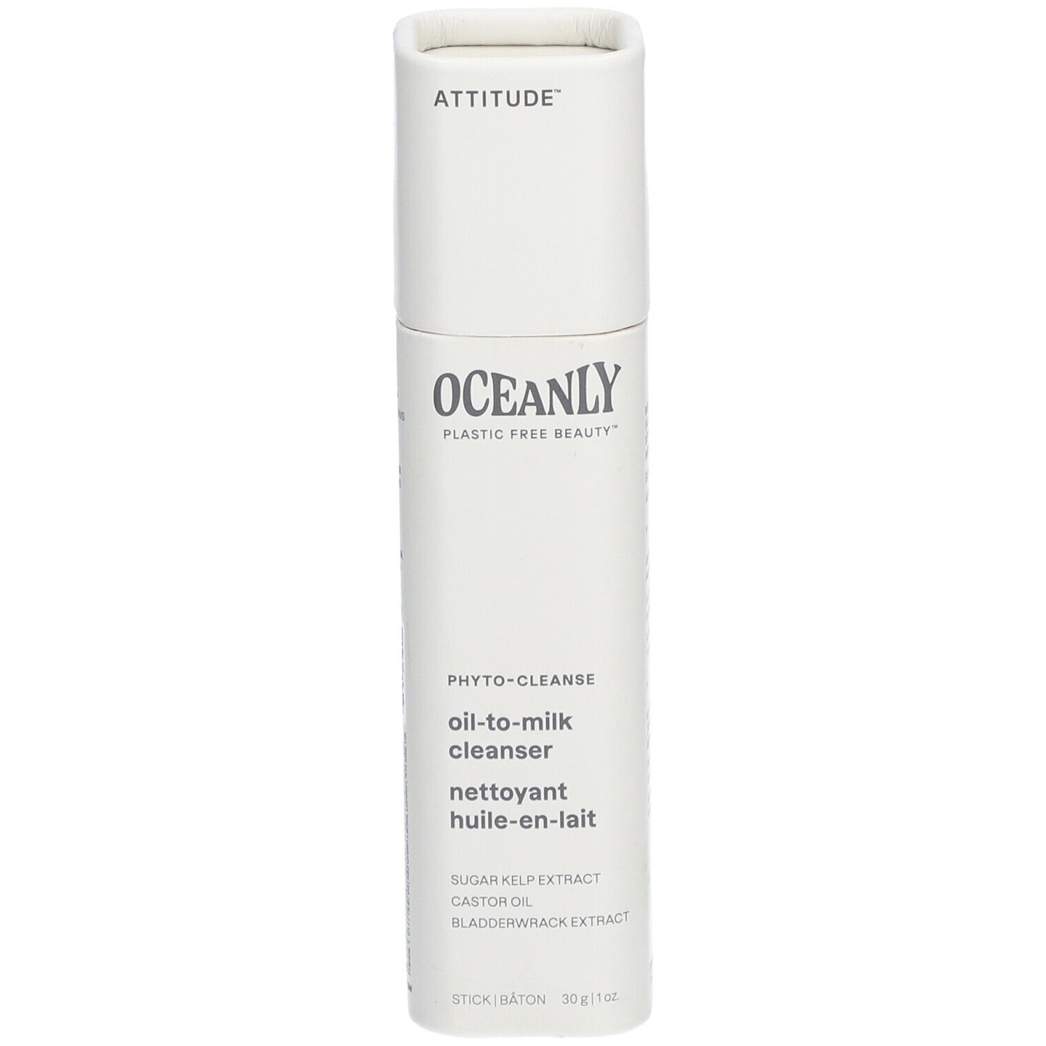 Produkt-Tube mit Produktnamen und Inhaltsstoffen. "ATTITUDE" und "OCEANLY".
