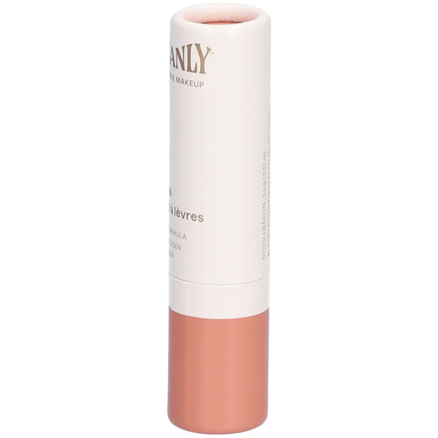 Cilindrische lipglossverpakking. OCEANLY, lipgloss Ingwer. Serumformule, fytoglycogeen, 2% collageen.