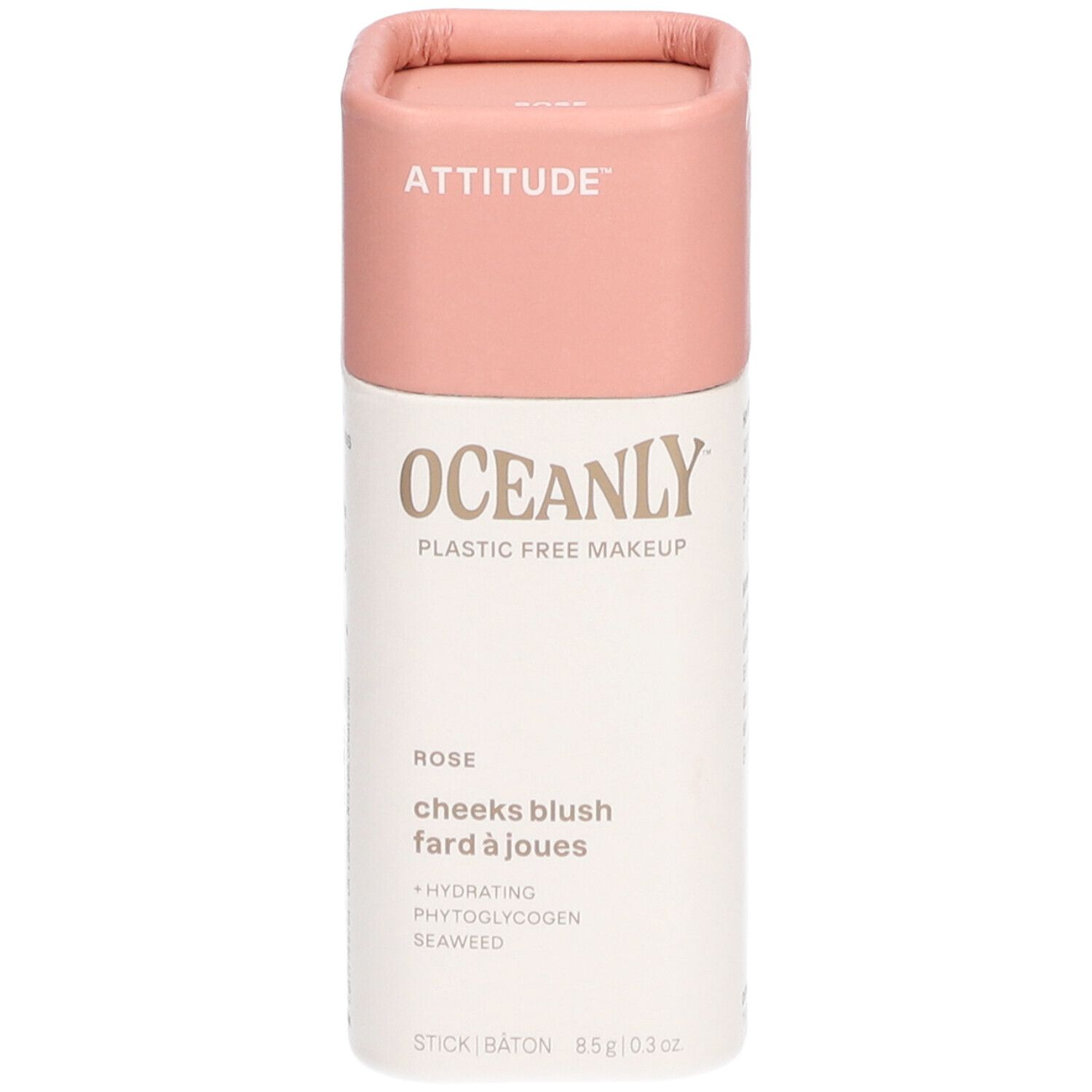 Stick de blush OCEANLY, ATTITUDE. Rose, pour joues. Hydratant, avec phytoglycogène et algues. 8,5g.