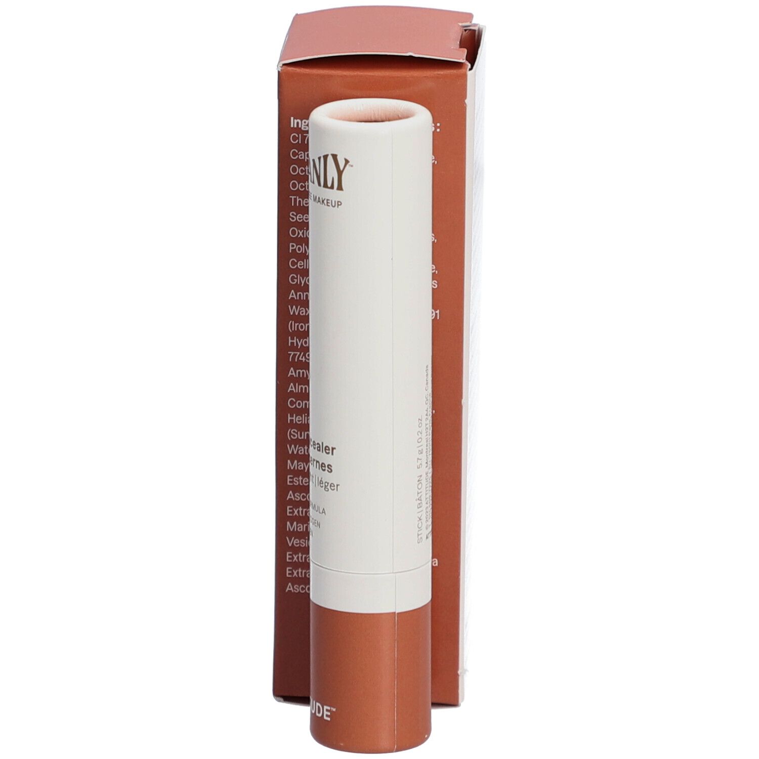 Bâton correcteur beige et emballage. Inscription: Attitude Oceanly Moka. Contient formule sérum, phytoglycogène, 2% collagène.