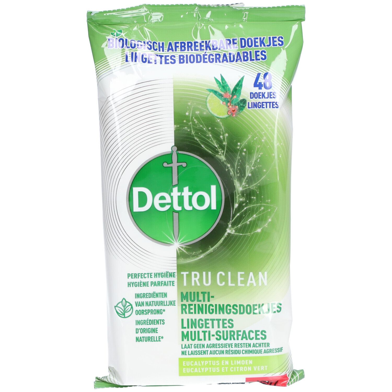 Dettol Tru Clean Lingettes Multi-Surfaces Eucalyptus et Citron Vert