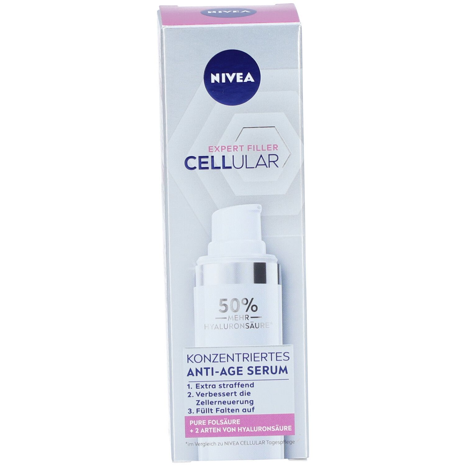 Produktverpackung. Karton mit Produktabbildung und Text. NIVEA-Logo und Produktbezeichnung CELLULAR.