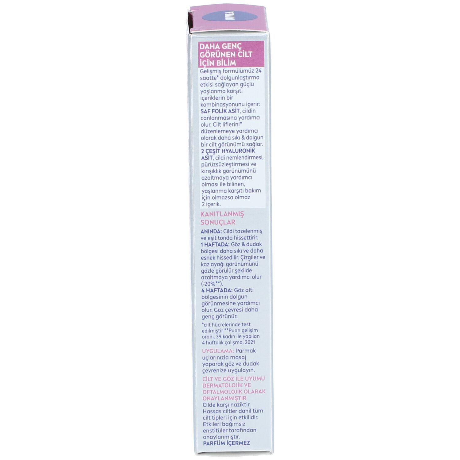 Verpackungstext in türkischer Sprache. Informationen zur Anwendung und Inhaltsstoffen.