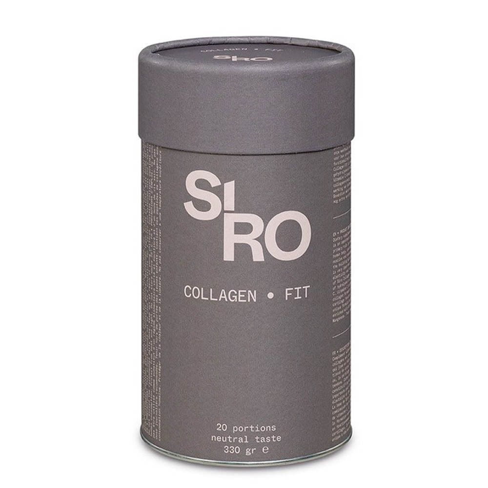 Boîte SiRo Collagen FIT, avec texte et illustrations. Sur un plateau avec une tasse de café.