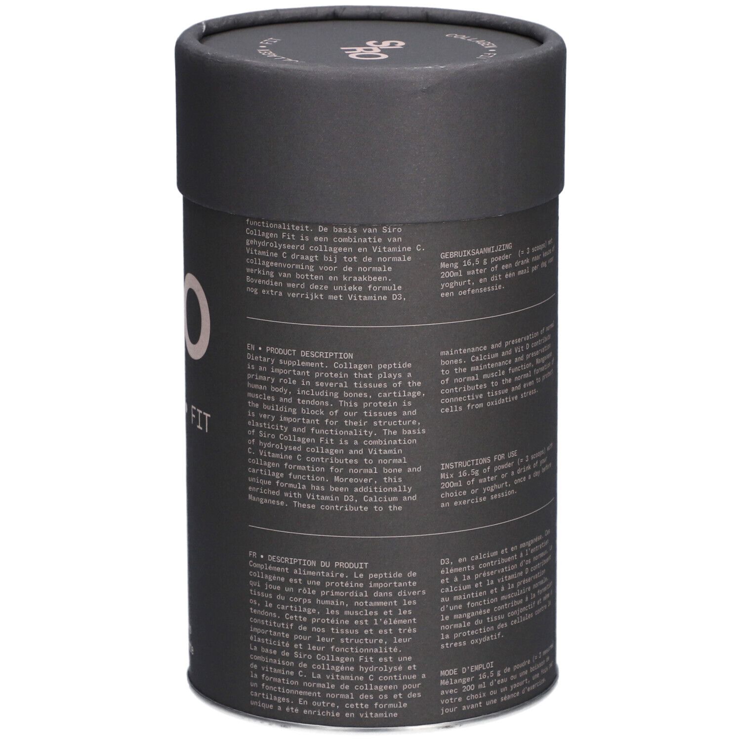 Dos de la boîte SiRo Collagen FIT. Contient des informations nutritionnelles et des ingrédients.