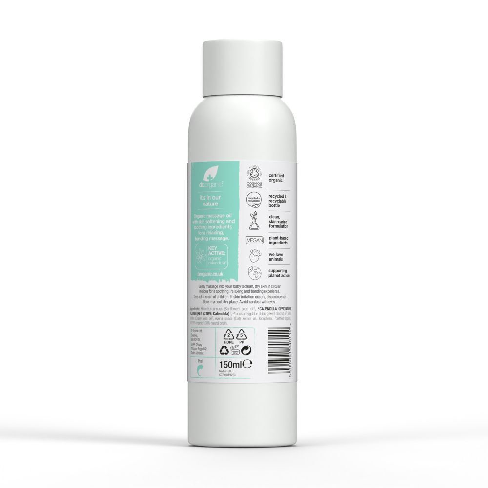 Dos du flacon blanc. Étiquette avec informations. Certifié bio. Flacon recyclable.