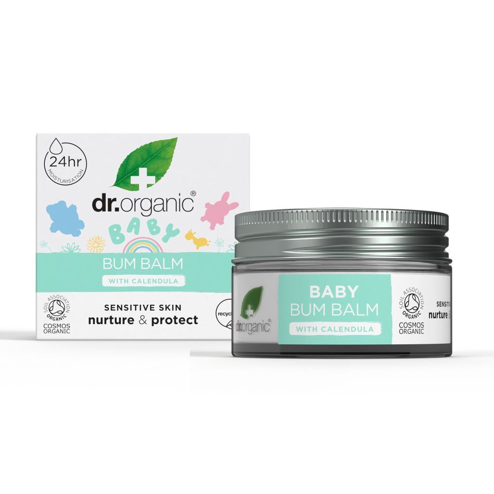 Baby Bum Balm mit Verpackung. Aufschrift: Baby Bum Balm with Calendula. Mit Logo und Label.