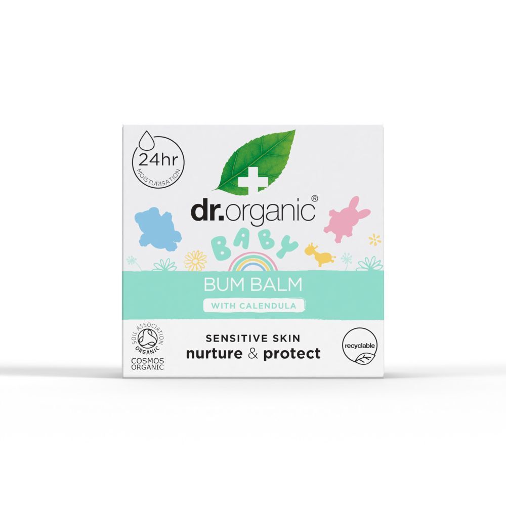 Verpackung von Baby Bum Balm. Aufschrift: Baby Bum Balm with Calendula. Mit Logo und Label.