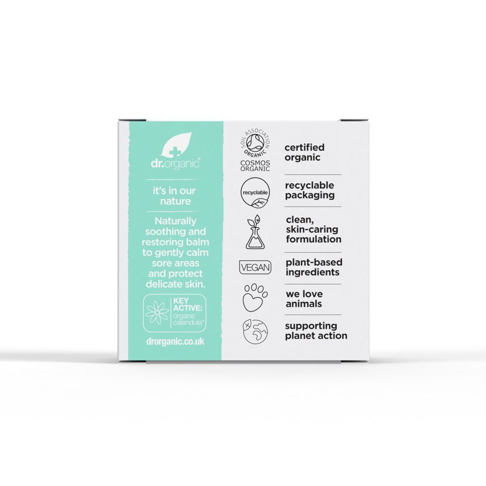 Verpackung von Baby Bum Balm. Aufschrift: Baby Bum Balm with Calendula. Mit Text und Label.