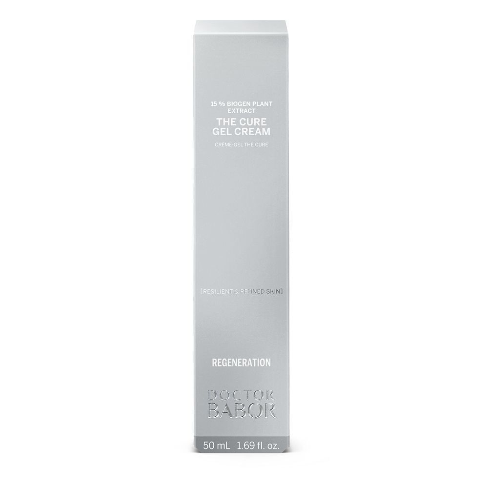 Grijze verpakking. Opschrift: Doctor BABOR, The Cure Gel Creme, Regeneration.