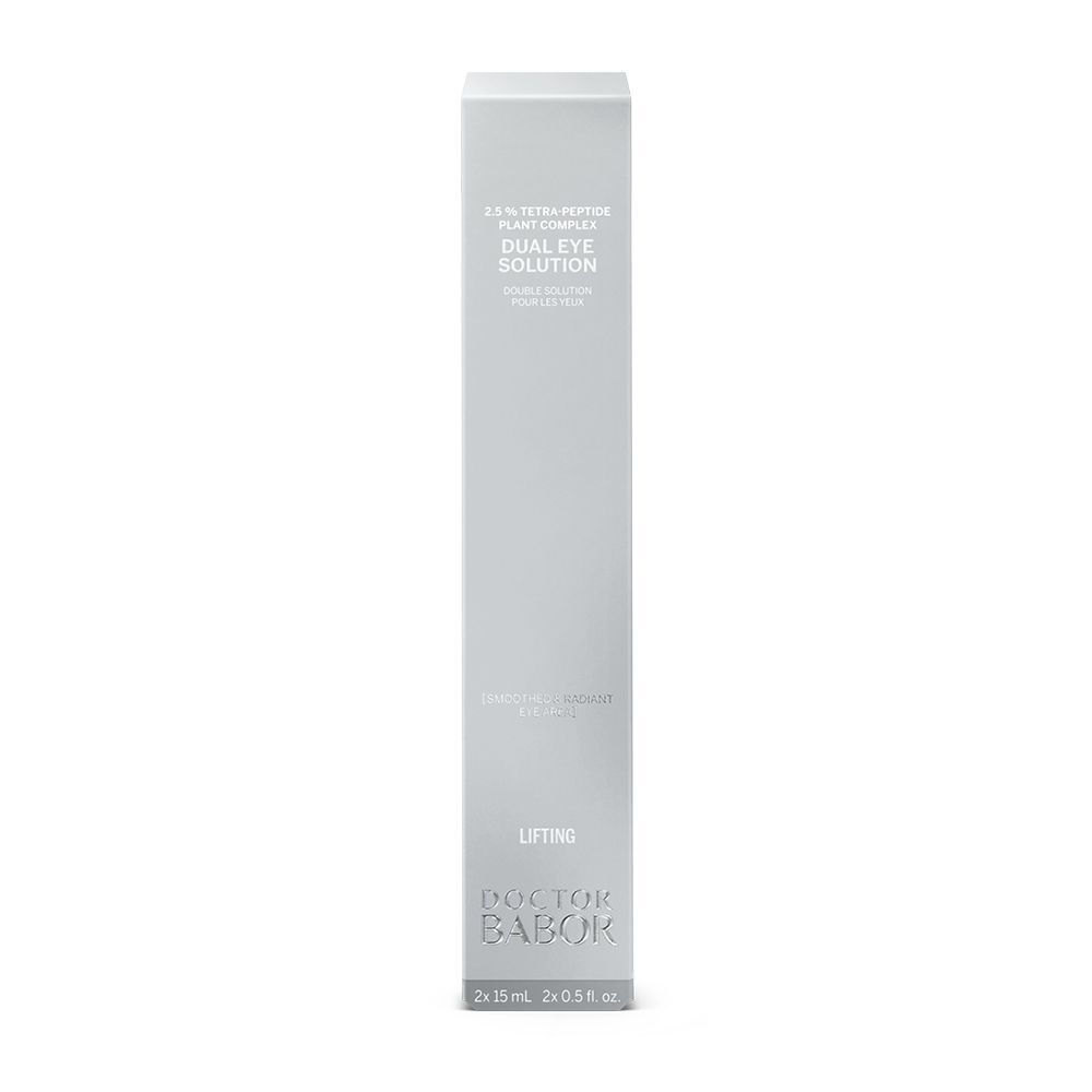Graue, längliche Verpackung. Aufschrift: Doctor BABOR Dual Eye Solution, Lifting.