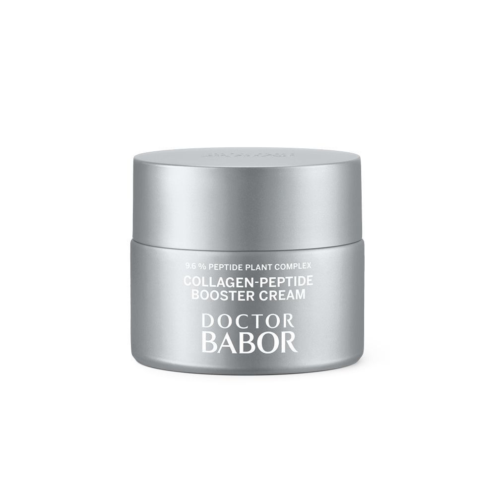 Pot argenté avec couvercle. Inscription : Collagen-Peptide Booster Cream, Doctor BABOR.