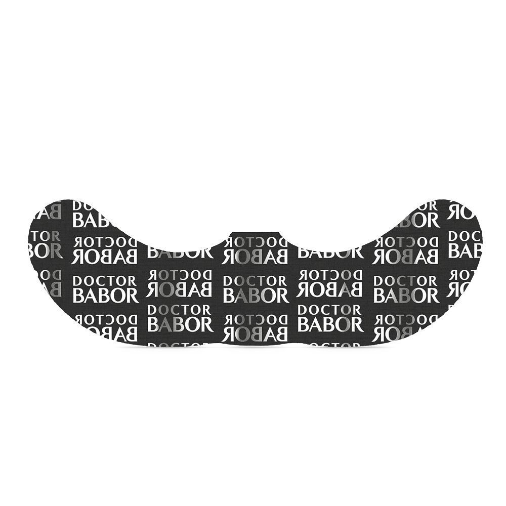 Schwarzer Augen-Patch mit weißem Logo-Muster. Doctor Babor-Logo wiederholt.