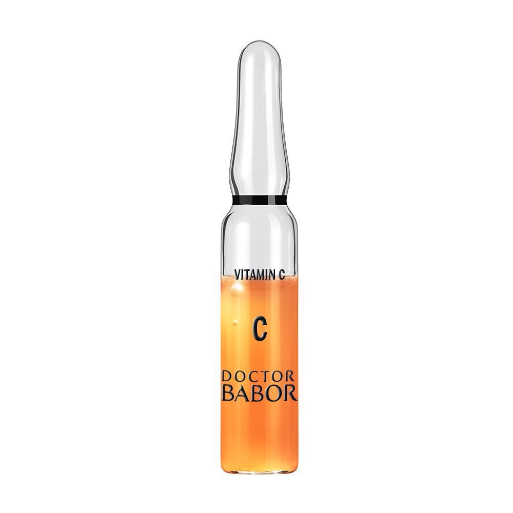 Glasampulle mit Vitamin C-Serum. Aufschrift: Vitamin C, Doctor BABOR.