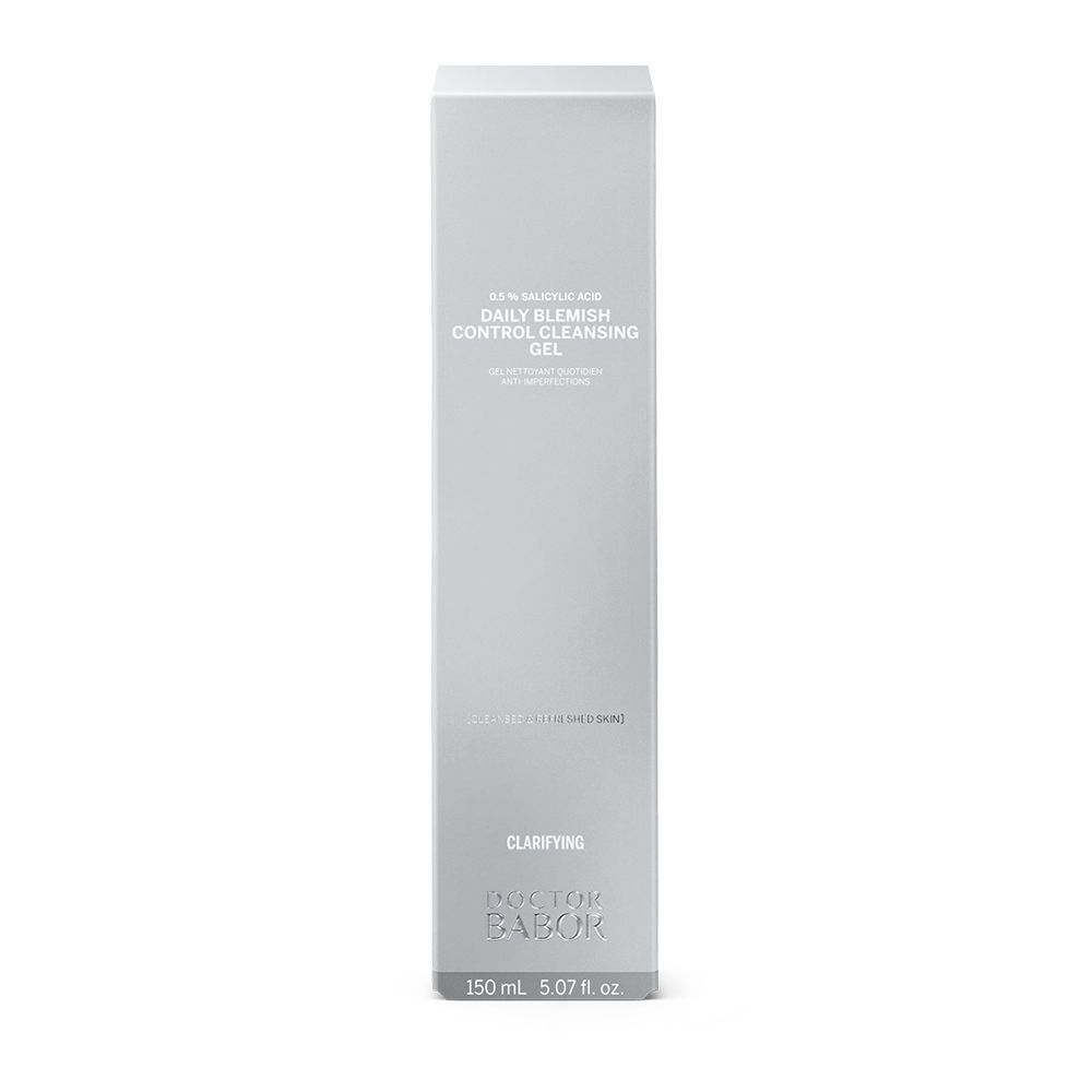 Graue, rechteckige Schachtel. Aufschrift: Daily Blemish Control Cleansing Gel. Marke: Doctor BABOR. 150 ml.