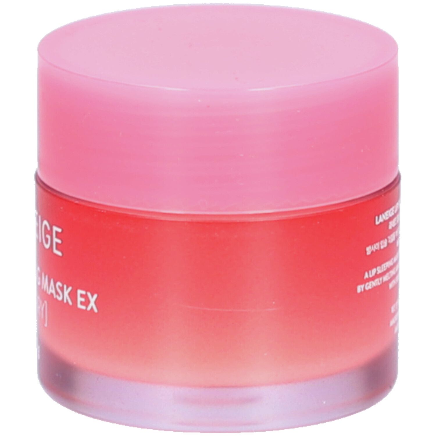 Runde Dose mit rosa Deckel. Aufschrift: LANEIGE, LIP SLEEPING MASK EX [BERRY], 20 g.