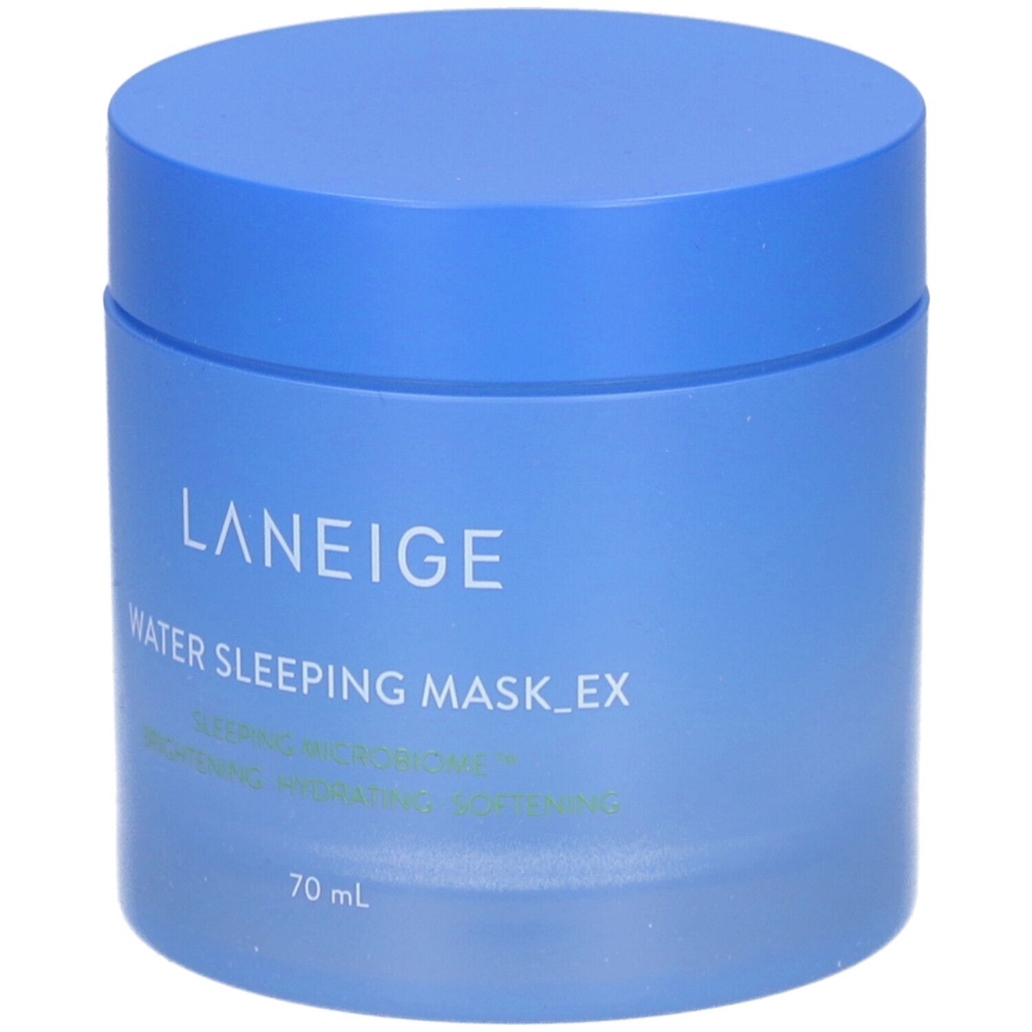 Blauer Tiegel mit Deckel. Aufschrift: LANEIGE, WATER SLEEPING MASK_EX, 70 ml.