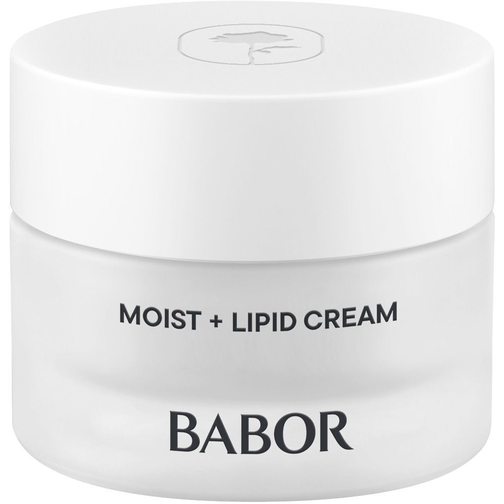 Babor Skinovage Moist+Lipid Cream Tiegel, weißer Deckel, mattglasierter Tiegel.