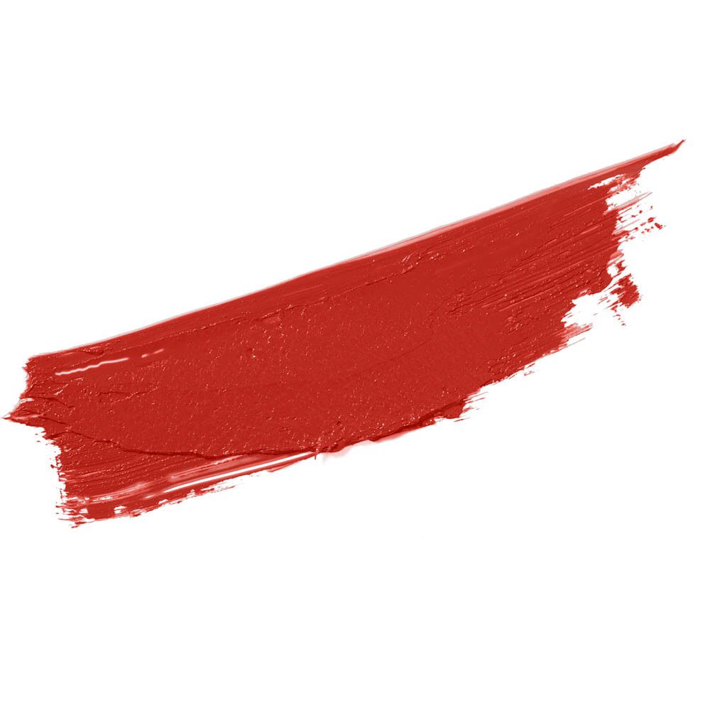 Roter Lippenstift-Abstrich auf weißem Hintergrund.