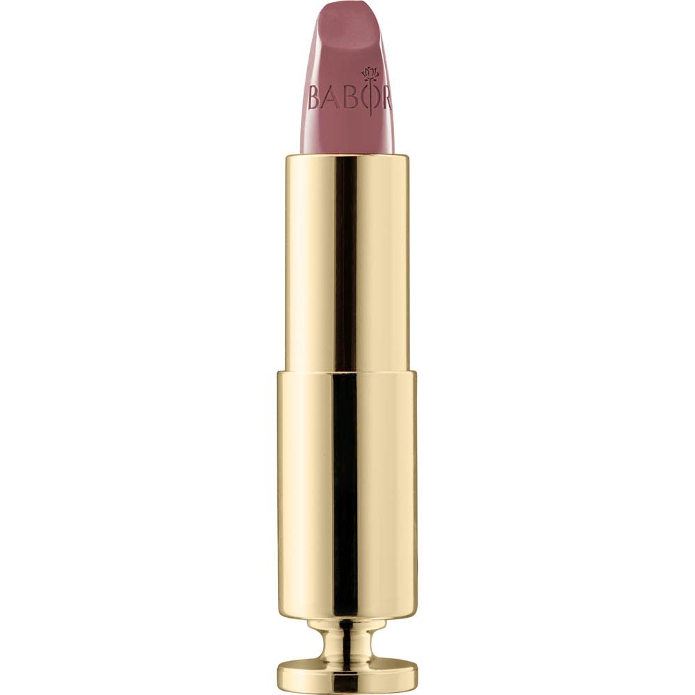 Goldfarbener Lippenstift mit rosafarbenem Lippenstift. Babor-Logo auf dem Lippenstift.