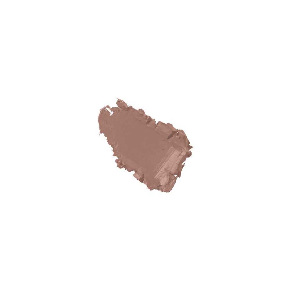Échantillon de rouge à lèvres beige sur fond blanc.