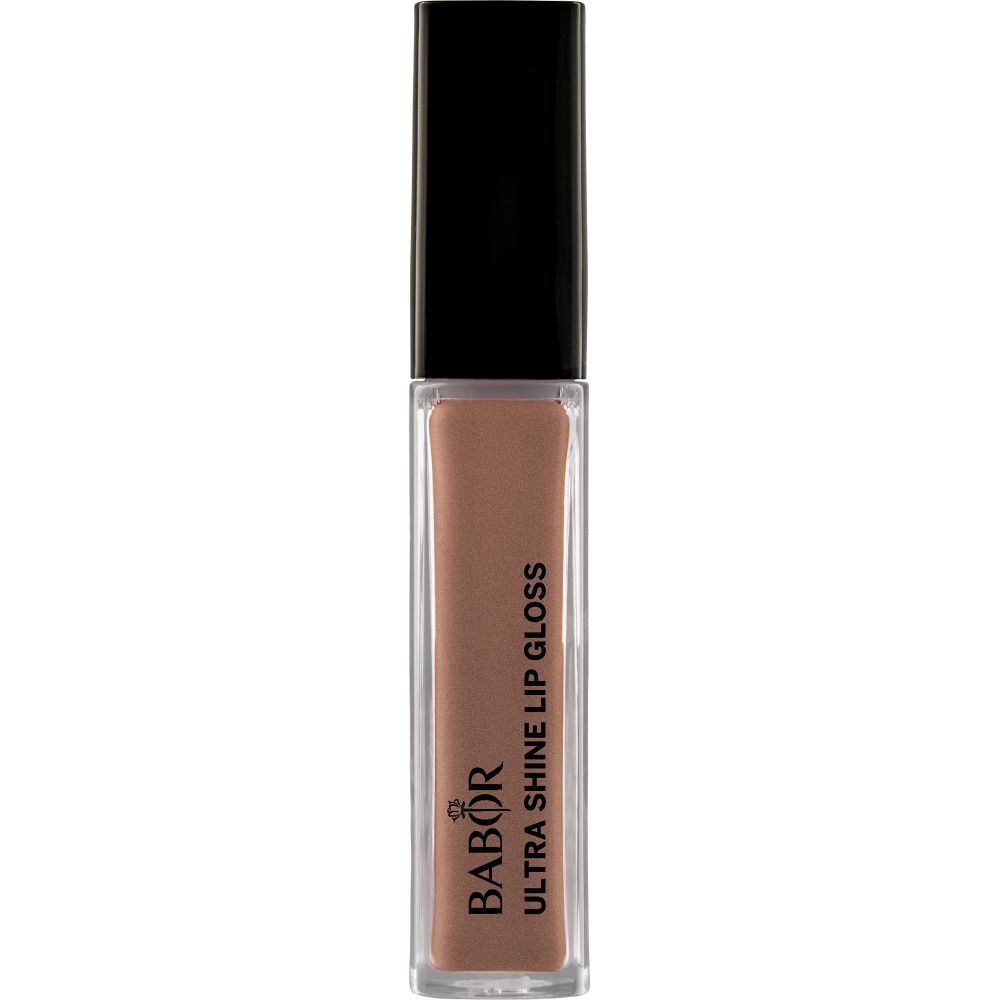 Babor Ultra Shine Lip Gloss. Transparente Tube mit schwarzem Deckel. Bronze-farbener Inhalt. Aufschrift: Ultra Shine Lip Gloss.