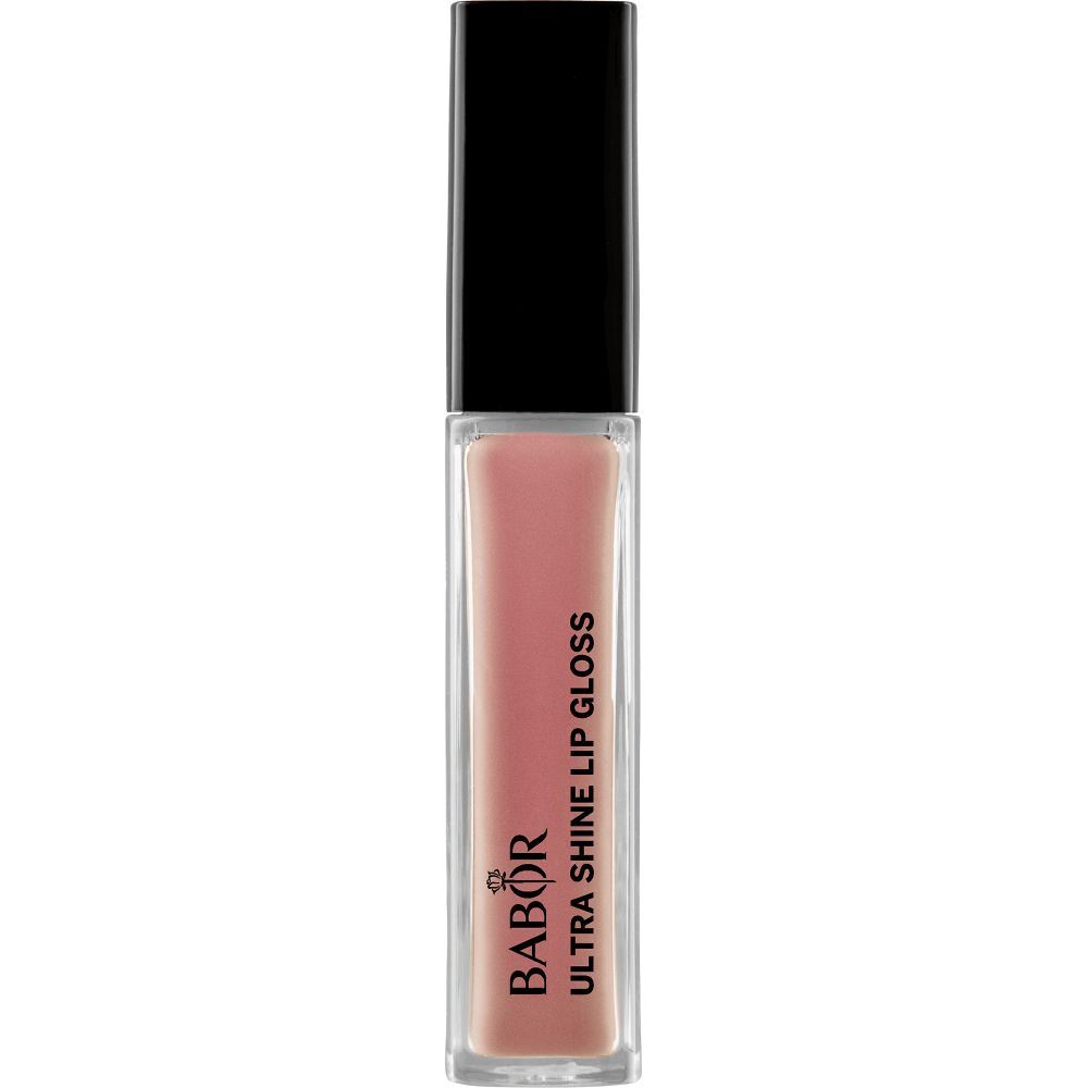 Babor Ultra Shine Lip Gloss. Transparente Tube mit schwarzem Deckel. Rosa Inhalt. Aufschrift: Ultra Shine Lip Gloss.