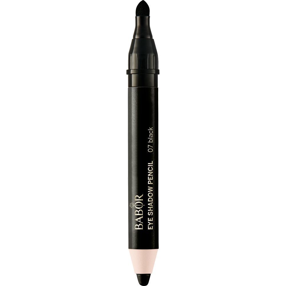 Doppel-Lidschattenstift, schwarz. Aufschrift: Babor Eye Shadow Pencil 07 black. Schwarze Spitze und helle Spitze.