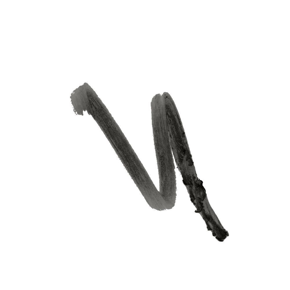 Schwarzer Strich, vermutlich von einem Lidschattenstift. Auf weißem Hintergrund.