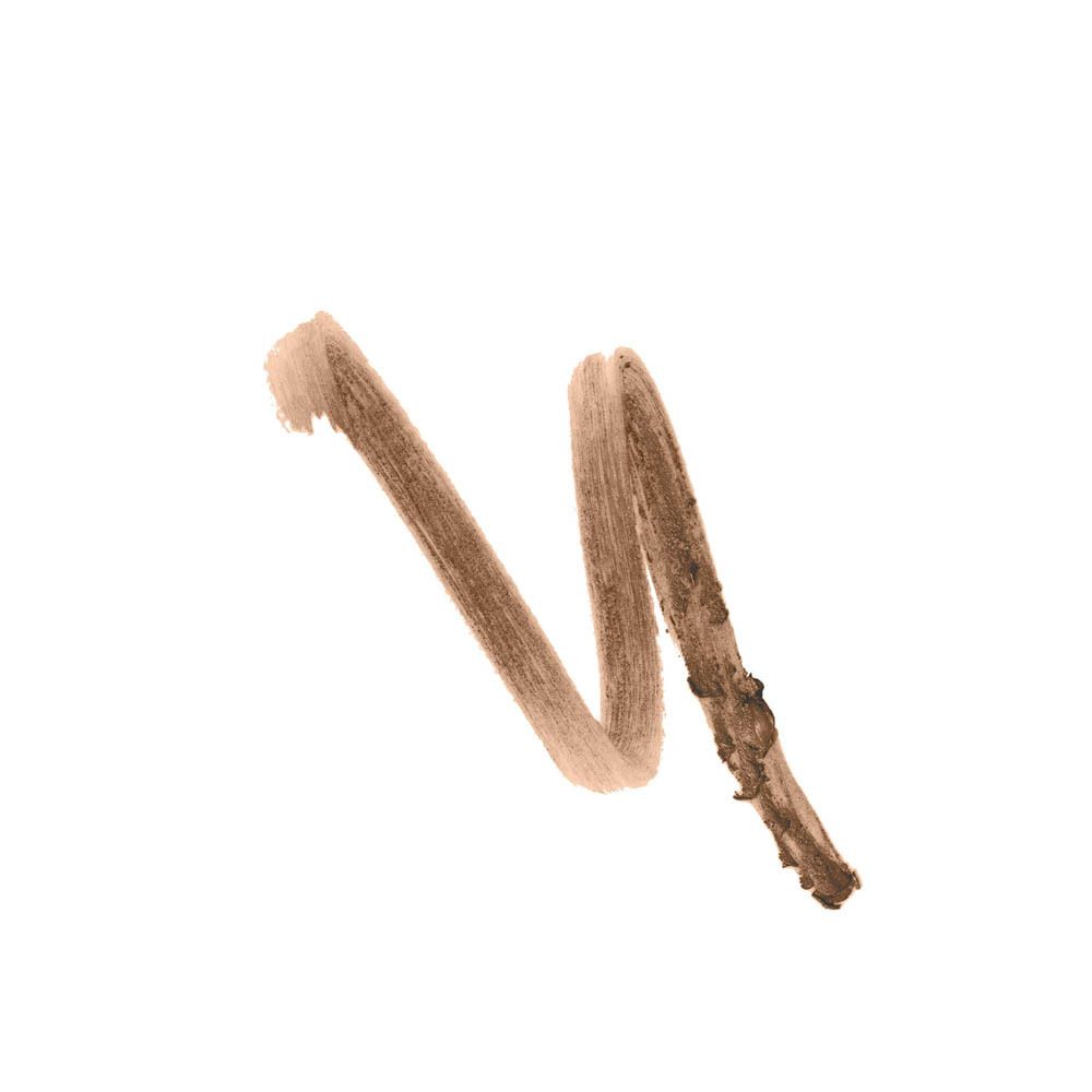 Beige Lidschatten-Strich auf weißem Hintergrund. Textur sichtbar.