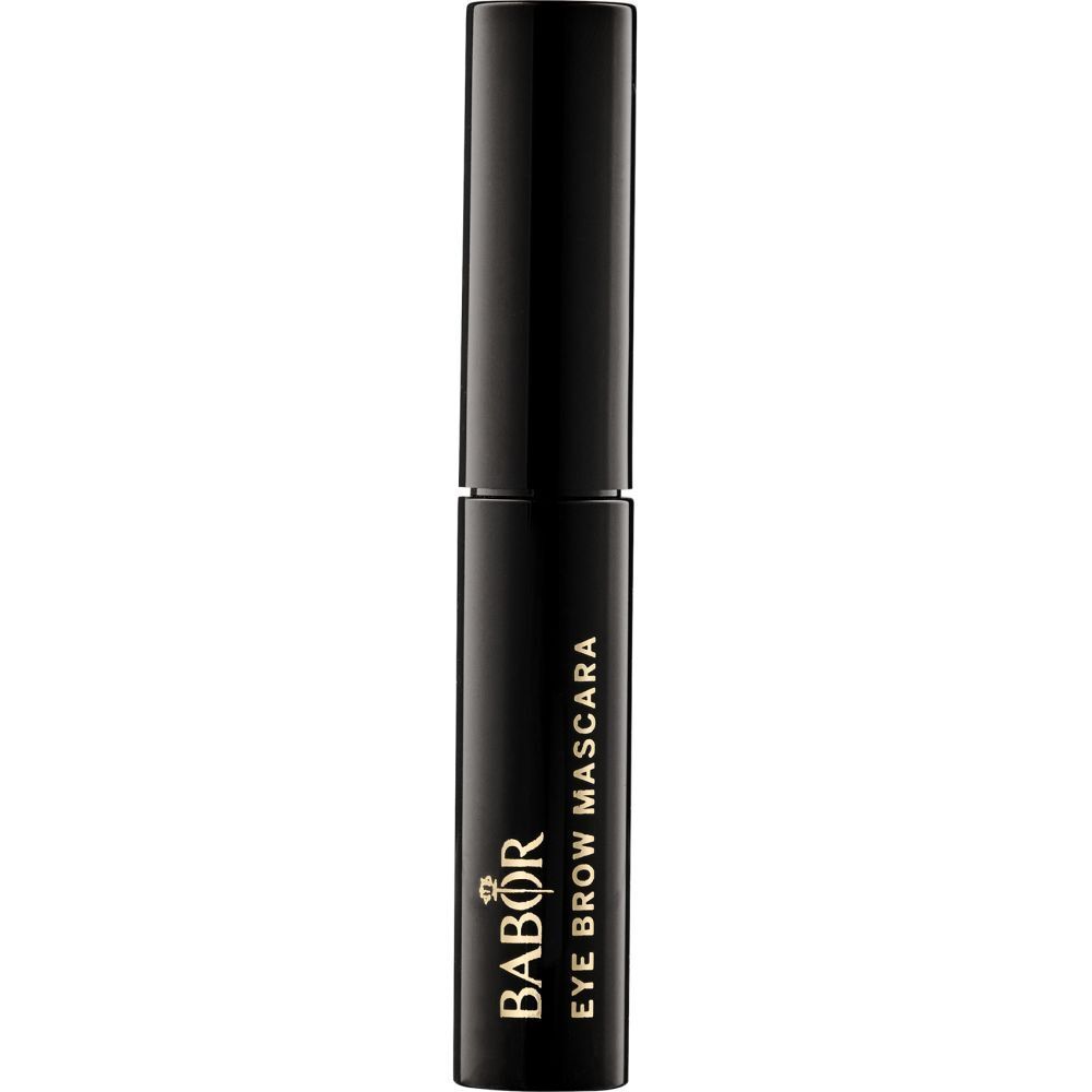 Schwarze Mascarahülse mit goldenem Schriftzug 'BABOR EYE BROW MASCARA'.