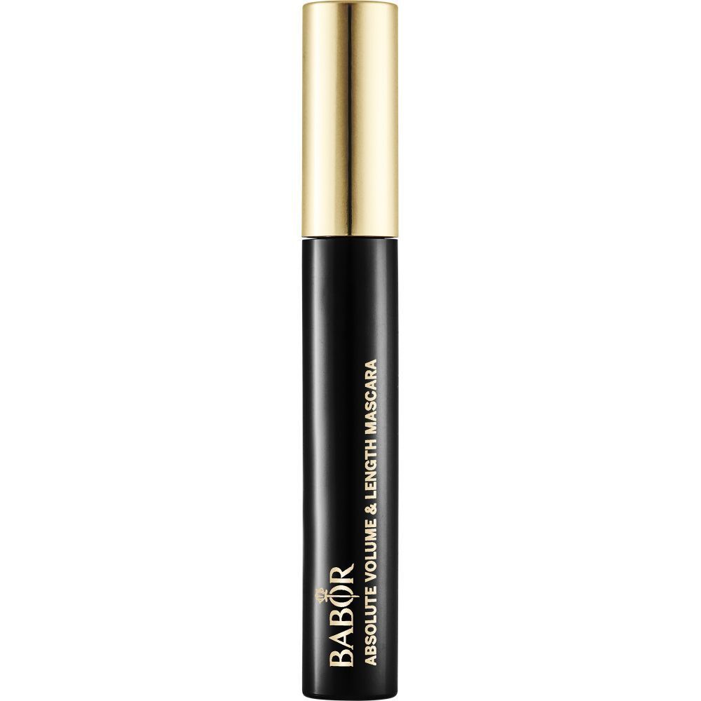 Schwarze Mascara-Tube mit goldener Kappe. Aufschrift: Babor Absolute Volume & Length Mascara.