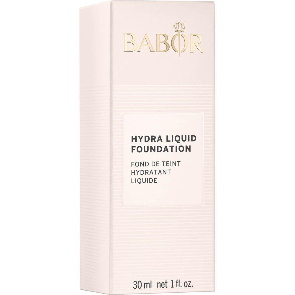 Verpackung von Foundation. Marke Babor, Produktname. 30 ml, 1 fl. oz. Text.