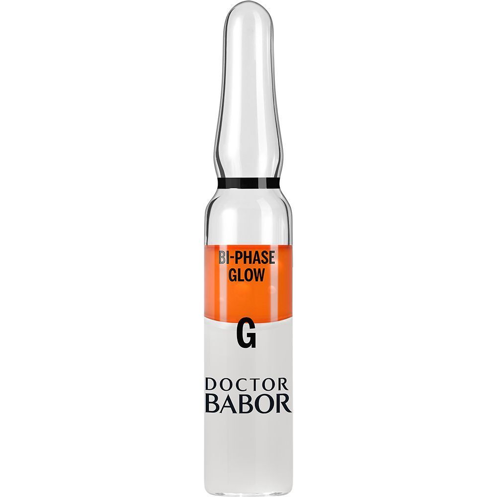 Glasampulle mit orangefarbenem Inhalt. Aufschrift: Bi-Phase Glow, G, Doctor Babor.