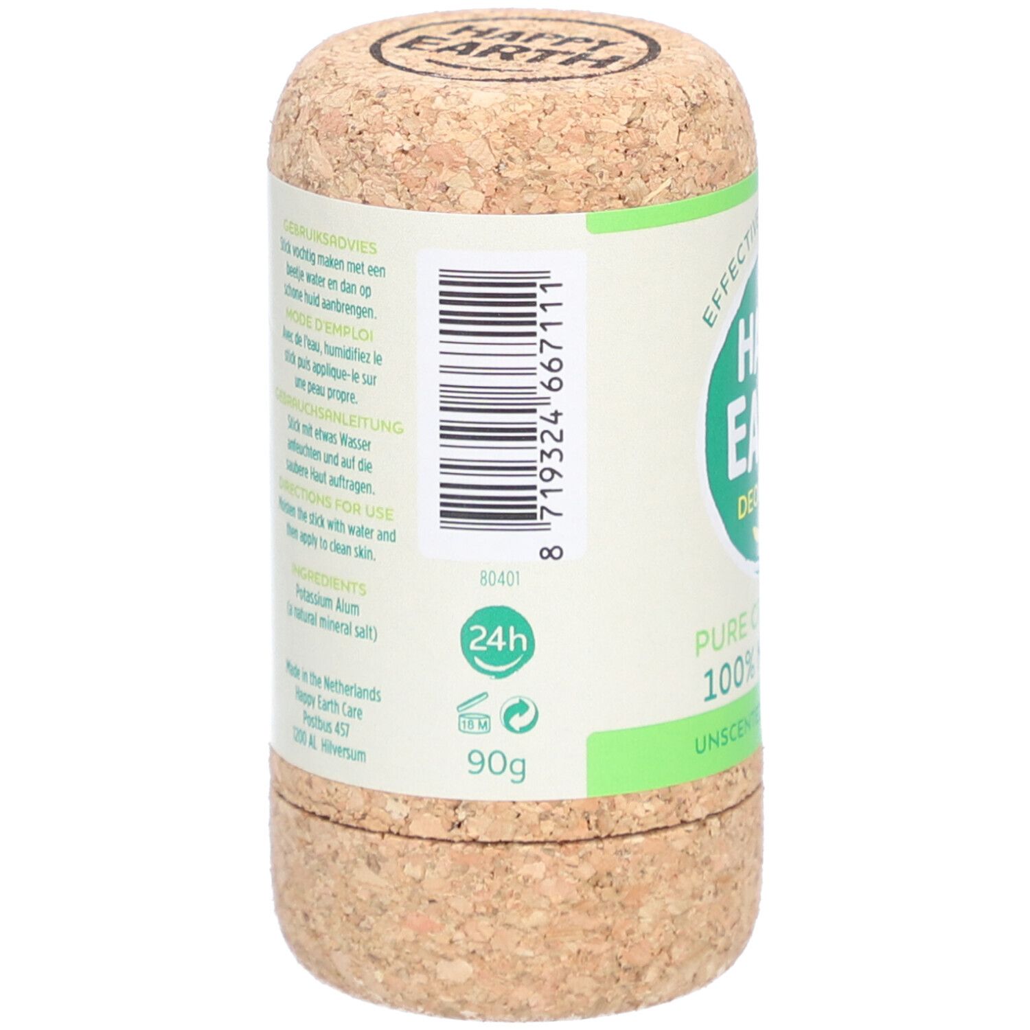 Rückseite des Deo-Sticks. Text, Barcode, 24h-Logo, 90g.